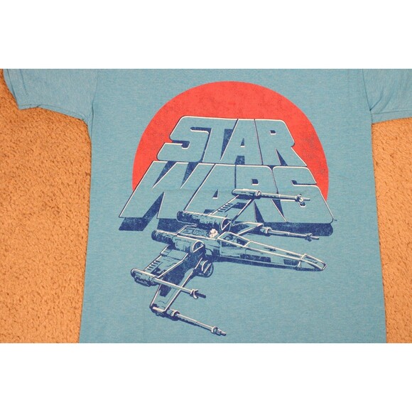 STAR WARS Boys X-Wing Fighter Graphic Tee T-Shirt (M) Light Blue Heather NWOT - Picture 2 of 6
